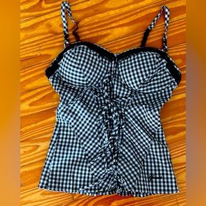 Guess bustier gingham black and white size small